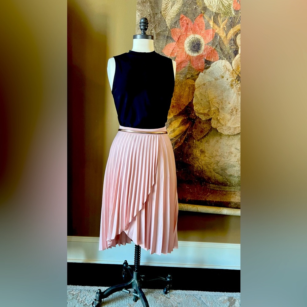 Romantic blush pink pleated midi skirt- women size 8
